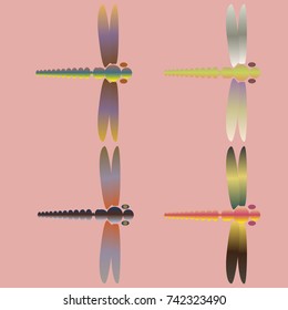 Decorative colored cute dragonfly. Vintage element silhouettes for your design.