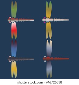 Decorative colored cute dragonfly. Vintage element silhouettes for your design.