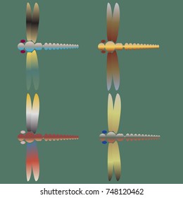Decorative colored cute dragonfly. Vintage element silhouettes for your design.