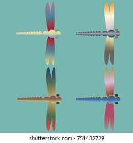 Decorative colored cute dragonfly. Vintage element silhouettes for your design.