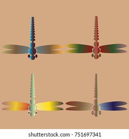 Decorative colored cute dragonfly. Vintage element silhouettes for your design.