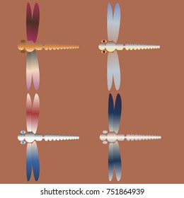 Decorative colored cute dragonfly. Vintage element silhouettes for your design.