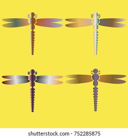 Decorative colored cute dragonfly. Vintage element silhouettes for your design.