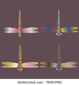 Decorative colored cute dragonfly. Vintage element silhouettes for your design.