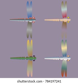 Decorative colored cute dragonfly. Vintage element silhouettes for your design.