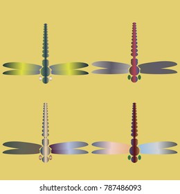 Decorative colored cute dragonfly. Vintage element silhouettes for your design.