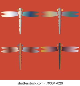 Decorative colored cute dragonfly. Vintage element silhouettes for your design.