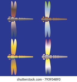 Decorative colored cute dragonfly. Vintage element silhouettes for your design.