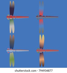 Decorative colored cute dragonfly. Vintage element silhouettes for your design.