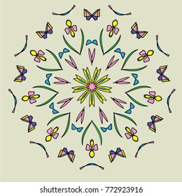 decorative colored flower pattern with butterflies