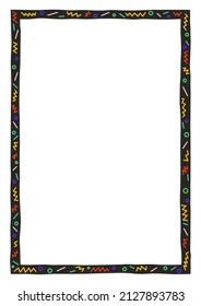 Decorative, colored frame and geometric shapes. Perfect as a photo frame, for scrapbooking, postcards, posters, invitation cards. Decorative frame A4