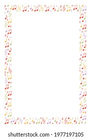 Decorative, colored frame with music notes. Perfect as a photo frame, for scrapbooking, postcards, posters, invitation cards. Decorative frame A4