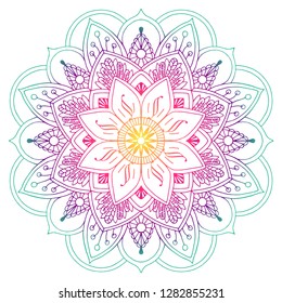 Decorative colored mandala_in peach and green colors. Drawing lines. Plant motifs