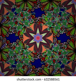 Decorative colored round ornament. Colorful mandala. Yoga logo, background for meditation poster. Anti-stress mandala. Indian flower mandala. Oriental flourish vector.