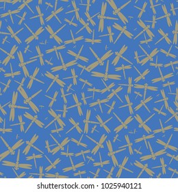 Decorative colored seamless pattern with cute dragonfly. Vintage background with many dragonflies silhouettes for your design.