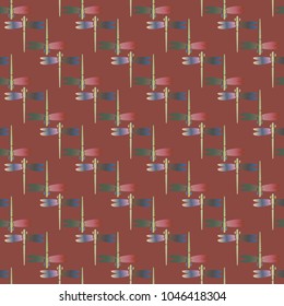 Decorative colored seamless pattern with cute dragonfly. Vintage background with many dragonflies silhouettes for your design.
