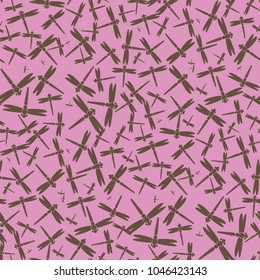 Decorative colored seamless pattern with cute dragonfly. Vintage background with many dragonflies silhouettes for your design.