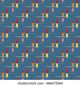 Decorative colored seamless pattern with cute dragonfly. Vintage background with many dragonflies silhouettes for your design.