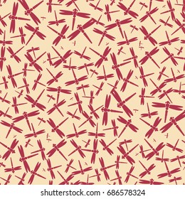 Decorative colored seamless pattern with cute dragonfly. Vintage background with many dragonflies silhouettes for your design.