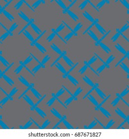Decorative colored seamless pattern with cute dragonfly. Vintage background with many dragonflies silhouettes for your design.