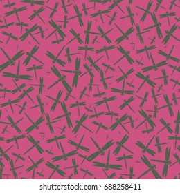 Decorative colored seamless pattern with cute dragonfly. Vintage background with many dragonflies silhouettes for your design.