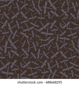 Decorative colored seamless pattern with cute dragonfly. Vintage background with many dragonflies silhouettes for your design.