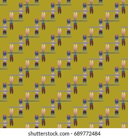 Decorative colored seamless pattern with cute dragonfly. Vintage background with many dragonflies silhouettes for your design.