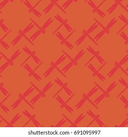 Decorative colored seamless pattern with cute dragonfly. Vintage background with many dragonflies silhouettes for your design.