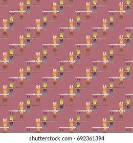 Decorative colored seamless pattern with cute dragonfly. Vintage background with many dragonflies silhouettes for your design.