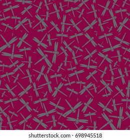 Decorative colored seamless pattern with cute dragonfly. Vintage background with many dragonflies silhouettes for your design.