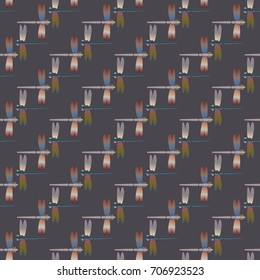 Decorative colored seamless pattern with cute dragonfly. Vintage background with many dragonflies silhouettes for your design.