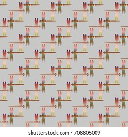 Decorative colored seamless pattern with cute dragonfly. Vintage background with many dragonflies silhouettes for your design.