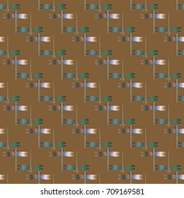 Decorative colored seamless pattern with cute dragonfly. Vintage background with many dragonflies silhouettes for your design.