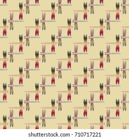 Decorative colored seamless pattern with cute dragonfly. Vintage background with many dragonflies silhouettes for your design.