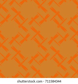 Decorative colored seamless pattern with cute dragonfly. Vintage background with many dragonflies silhouettes for your design.
