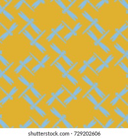 Decorative colored seamless pattern with cute dragonfly. Vintage background with many dragonflies silhouettes for your design.