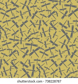 Decorative colored seamless pattern with cute dragonfly. Vintage background with many dragonflies silhouettes for your design.