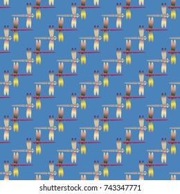 Decorative colored seamless pattern with cute dragonfly. Vintage background with many dragonflies silhouettes for your design.