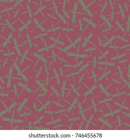 Decorative colored seamless pattern with cute dragonfly. Vintage background with many dragonflies silhouettes for your design.