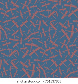 Decorative colored seamless pattern with cute dragonfly. Vintage background with many dragonflies silhouettes for your design.
