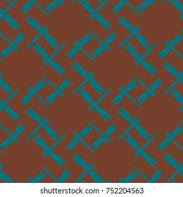 Decorative colored seamless pattern with cute dragonfly. Vintage background with many dragonflies silhouettes for your design.