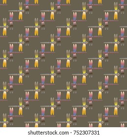 Decorative colored seamless pattern with cute dragonfly. Vintage background with many dragonflies silhouettes for your design.