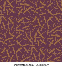 Decorative colored seamless pattern with cute dragonfly. Vintage background with many dragonflies silhouettes for your design.