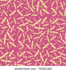 Decorative colored seamless pattern with cute dragonfly. Vintage background with many dragonflies silhouettes for your design.