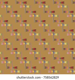 Decorative colored seamless pattern with cute dragonfly. Vintage background with many dragonflies silhouettes for your design.