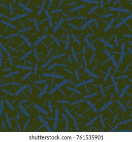 Decorative colored seamless pattern with cute dragonfly. Vintage background with many dragonflies silhouettes for your design.