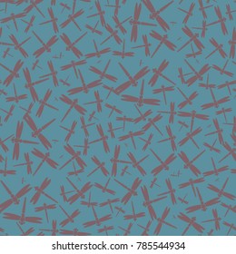 Decorative colored seamless pattern with cute dragonfly. Vintage background with many dragonflies silhouettes for your design.