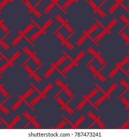 Decorative colored seamless pattern with cute dragonfly. Vintage background with many dragonflies silhouettes for your design.