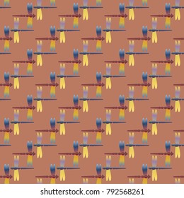 Decorative colored seamless pattern with cute dragonfly. Vintage background with many dragonflies silhouettes for your design.