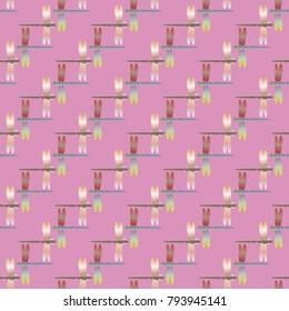 Decorative colored seamless pattern with cute dragonfly. Vintage background with many dragonflies silhouettes for your design.